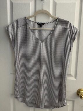Express Striped V-Neck Tee - Black & White